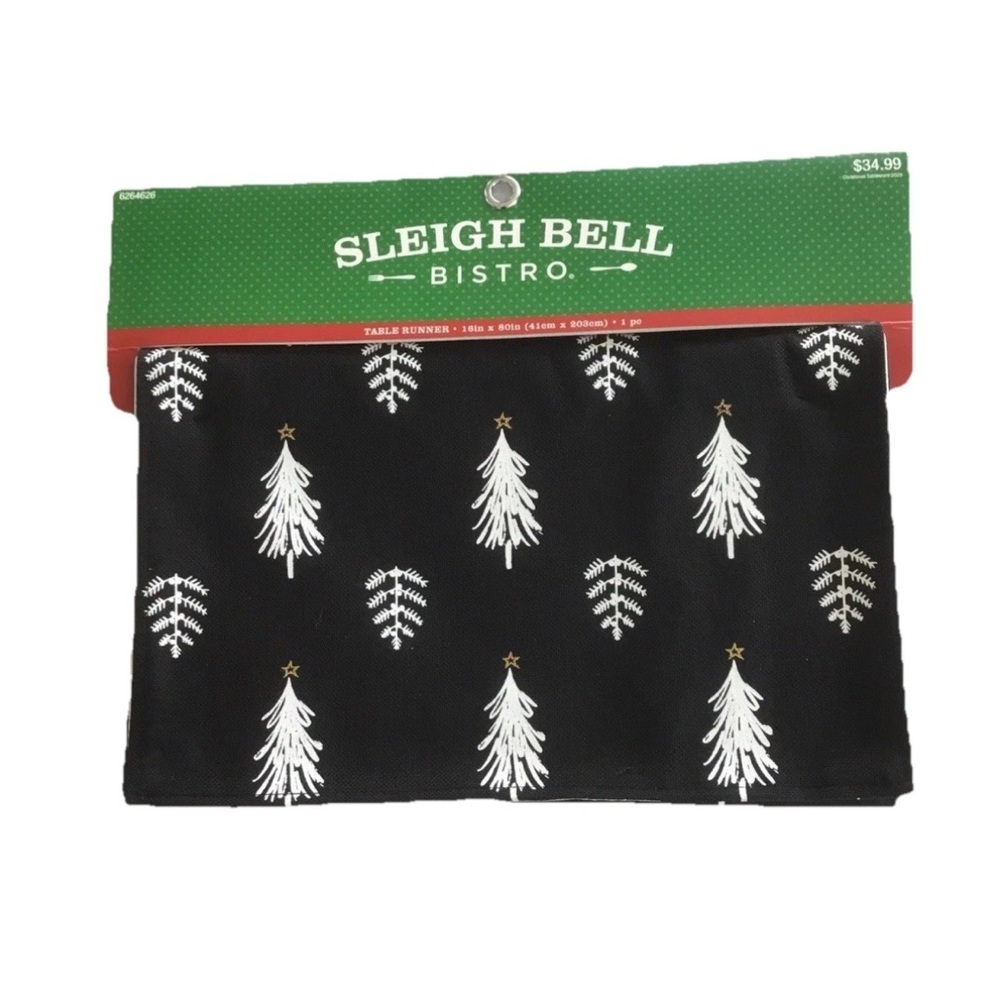 Sleigh Bell Bistro Black and White Table Runner